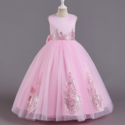 童装晚宴晚礼服网纱蓬蓬公主裙，钢琴演出服小女，粉红色b类连衣裙