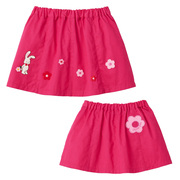 miki童装夏季cs卡通大兔子，花朵刺绣半身裙玫，红色短裙儿童裙