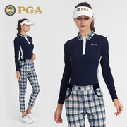 美国PGA高尔夫裤子女夏季九分裤灯芯绒女装裤英伦风格子裤
