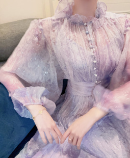 “蝴蝶仙紫”独特高级感仙女真丝连衣裙，2024春季千金风仙女裙