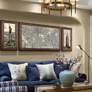 客厅装饰画美式沙发背景墙挂画风景，壁画大幅玄关书房，三联画欧式画