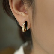 法式滴釉黑色耳环小众设计感高级耳钉，女纯银复古大气名媛气质耳饰