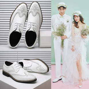 2024新郎结婚礼小白鞋韩版夏天男士英伦商务休闲皮鞋配西装鞋伴郎