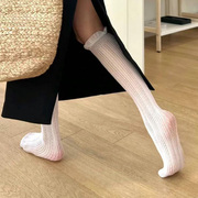 韩国进口小腿袜子女夏季薄款蕾丝花边镂空搭配小皮鞋中长筒袜黑白