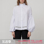 cellosonata21春夏设计师品牌，纯棉蓝色条纹打褶工艺，泡泡袖衬衫
