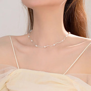 S925纯银波浪珍珠项链女款轻奢小众设计高级感锁骨链百搭气质颈链