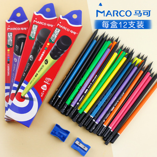MARCO马可hb小学生练字书写铅笔9009BE黑木三角杆 带橡皮头HB学生铅笔不易断铅 书写 附赠卷笔