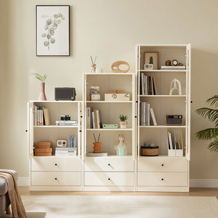 客厅现代简约组合书柜，家用防尘书架玻璃带门落地小型mi4x林氏木业