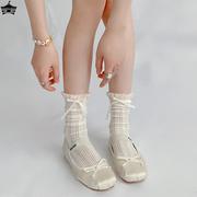 蝴蝶结蕾丝袜子女白色lolita洛丽塔，玛丽珍夏季薄款中筒袜配小皮鞋