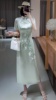 lx-23052-新中式空谷幽兰三醋酸刺绣旗袍裙