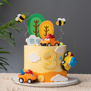 儿童生日蛋糕装饰卡通q萌回力小汽车，飞机车摆件可爱小蜜蜂插件