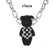 YVMIN尤目 乐园系列 宝石网格镶嵌黑色小熊S925银项链