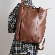 韩版男士旅行背包复古pu皮，学生书包个性时尚大容量，双肩包电脑(包电脑)背包
