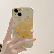自制黄色花朵背贴支架iphone14手机壳适用苹果13promax菲林壳1211硬壳，xsmax小众创意xr女78plus启乾