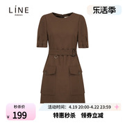 Line女装韩国商场同款夏季纯色收腰口袋短袖连衣裙NWOPKF6100