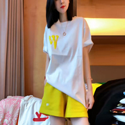 韩版休闲短袖运动套装2024夏季宽松圆领字母印花短袖两件套女