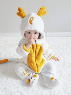 婴儿衣服秋冬连体，睡衣男宝加绒法兰绒，卡通动物宝宝爬服可爱