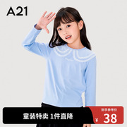 a21outlets女童长袖t恤儿童打底保暖上衣大童内搭蕾丝，翻领女衫秋