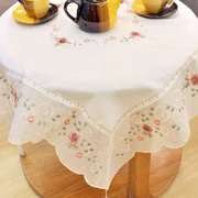 桌布布艺蕾丝纯白l色日式小清新刺绣简约现代茶几布桌布餐桌布
