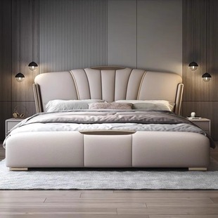 轻奢主卧室大床1.8米双人床现代简约2米2.2m高端大气真皮婚床