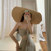 三亚海边度假沙滩裙性感显瘦旅游穿搭衣服气质裹胸长裙套装两件套
