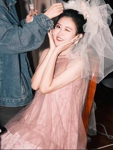 新中式挂脖新娘结婚礼服，度假晨袍轻婚纱，拍照小众连衣裙法式仙女裙