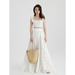 签儿蕾丝法式两件套装裙高级感小个子轻熟风气质白色上衣半身长裙