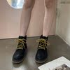 韩国欧货真皮英伦风厚底，马丁靴女2023韩版圆头粗跟短靴机车靴骑士