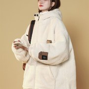 羊羔毛棉服外套女冬季2023年韩版宽松加绒加厚毛茸茸连帽铺棉