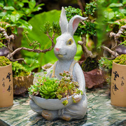 花园装饰 庭院创意户外园艺装饰动物 多肉植物花盆树脂兔子摆件