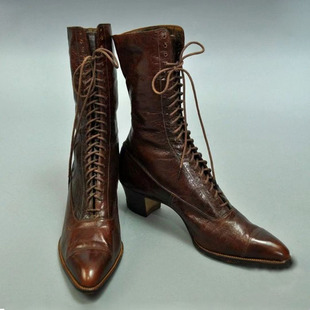 真皮复古古董女靴中跟尖头英伦擦色真皮，大底中跟vintage欧美