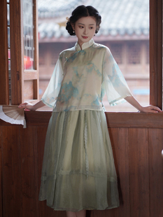 汉服套装新中式民国改良旗袍裙中国风少女学生禅意茶艺服小个子