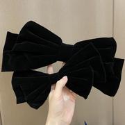 日韩礼服头饰黑色绒布超大蝴蝶结发夹顶夹简约造型显脸小复古丝绒