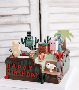 我的世界儿童生日蛋糕，装饰积木方块人情景蛋糕，摆件布置用品公仔