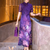 新中式国风连衣裙夏季2024年气质，别致紫色印花立领改良旗袍裙