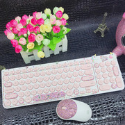 hellokitty无线鼠标键盘套装，女生粉可爱卡通镶钻键盘，无线键鼠套装