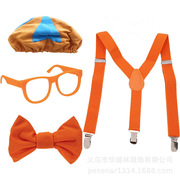 工程师生日主题卡通套装蓝橘帽背带眼镜蝴蝶结工程师儿童派对套装