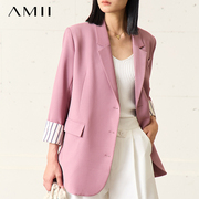 Amii高级感休闲西装短裤两件时尚套装女2024春季白色西服外套