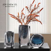 高档现代北欧蓝色加厚琉璃花瓶水晶气泡创意网红透明玻璃花器客厅