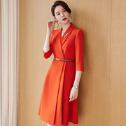 橘红色高端职业装连衣裙女春时尚，气质主持人比赛演讲聚会礼服