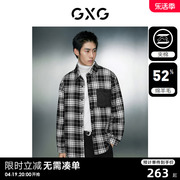 gxg男装经典黑白，格纹毛呢保暖衬衫式夹克，外套2023年冬季