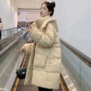 2023时尚韩版加厚显瘦连帽白鸭绒冬装中长款羽绒服女外套
