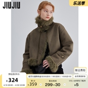jiujiu机车风皮毛一体，外套女短款冬季2023年设计感小众棉服