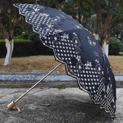 黑色高档刺绣花蕾丝太阳伞双层黑胶防紫外线防晒遮阳晴雨两用洋伞