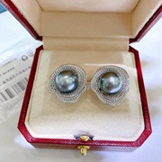 s925玫瑰花卉天然珍珠套装银爱迪生珍珠戒指耳环项链三件套