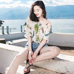 西子美丽心情夏季女装，韩版修身花色，五分袖吊带雪纺衫短款上衣