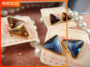 韩国通勤进口法式三角形金边宝石水晶耳钉耳环未镶嵌新鲜出炉