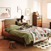 DOJUS进口北欧实木床1.8米简约胡桃色木床小户型1.5m主卧室双人床