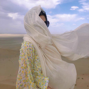青海西藏云南茶卡盐湖旅游拍照披肩女民族风，米色超大围巾沙漠丝巾