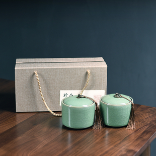 青瓷茶叶罐陶瓷密封罐套装礼盒，包装碧螺春绿茶，红茶大红袍空盒通用